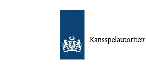 Blauw-wit logo met een Nederlands wapen naast de tekst "Kansspelautoriteit" op een witte achtergrond.