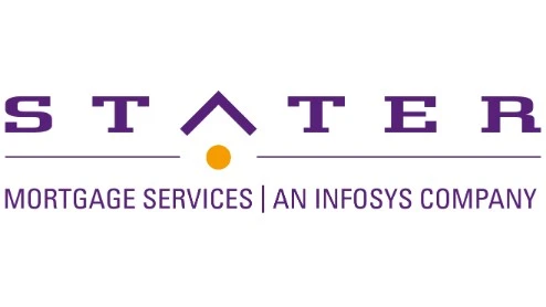 Het logo van Stater met de slogan "Mortgage Services | An Infosys Company" in paarse en oranje accenten.