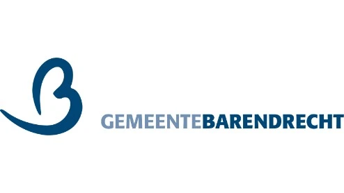 Logo van de gemeente Barendrecht met een blauwe gestileerde "B" en de tekst "GEMEENTE BARENDRECHT" in blauwe en grijze letters op een witte achtergrond.