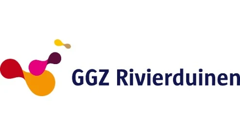 GGZ Rivierduinen logo met kleurrijke abstracte vormen naast de organisatienaam in donkerblauwe tekst op een witte achtergrond.