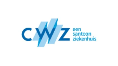 Het logo toont de letters "cwz" in blauw met overlappende transparante vormen en de woorden "een santeon ziekenhuis" aan de rechterkant.