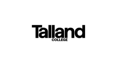 Talland College logo met het woord "Talland" in vette zwarte letters en "COLLEGE" in kleinere tekst eronder gecentreerd op een witte achtergrond.