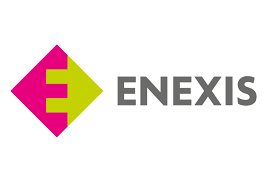 Enexis-logo met een roze en groene geometrische vorm die lijkt op een "E" naast de naam "ENEXIS" in grijze hoofdletters Enexis-logo met een roze en groene geometrische vorm die lijkt op een "E" naast de naam "ENEXIS" in grijze hoofdletters.