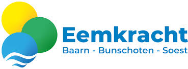 Logo van Eemkracht met drie overlappende cirkels in geel, groen en blauw met golflijnen en de tekst "Eemkracht Baarn - Bunschoten - Soest.
