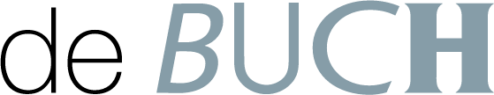 Gedeeltelijke weergave van gestileerde tekst in grote, lichtgrijsblauwe hoofdletters op een zwarte achtergrond; alleen de letters "BUCH" zijn zichtbaar.