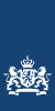 Wit wapen van de Nederlandse regering met een kroon, leeuw en schild op een blauwe achtergrond.
