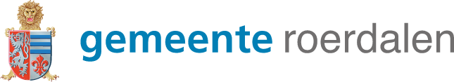 Logo van de gemeente Roerdalen met links een leeuwenkuif en in blauwe en grijze letters de tekst "gemeente roerdalen".