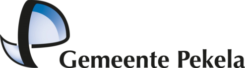 Logo van Gemeente Pekela met een gestileerde blauw-witte abstracte vorm links van de tekst.