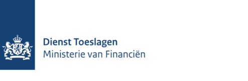 Logo van de Dienst Toeslagen, onderdeel van het Nederlandse Ministerie van Financiën, bestaande uit een blauw embleem met tekst op een witte en grijze achtergrond.