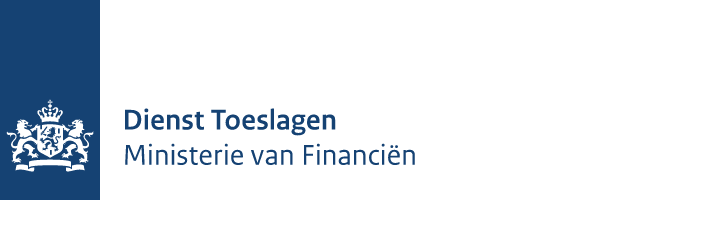 Logo van de Dienst Toeslagen, onderdeel van het Nederlandse Ministerie van Financiën, bestaande uit een blauw embleem met tekst op een witte en grijze achtergrond.