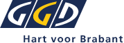Logo met de letters "GGD" in marineblauw en geel, boven de tekst "Hart voor Brabant" op een lichte achtergrond Logo met de letters "GGD" in marineblauw en geel, boven de tekst "Hart voor Brabant" op een lichte achtergrond.