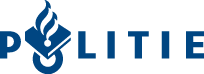 Logo van de Nederlandse politie, met het woord „POLITIE” in het blauw en een gestileerde vlam en een boek als eerste letter.