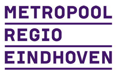 In paarse letters op een lichte achtergrond staat „METROPOOL REGIO EINDHOVEN” in hoofdletters, waarbij elk woord op een aparte regel staat en is onderstreept In paarse letters op een lichte achtergrond staat „METROPOOL REGIO EINDHOVEN” in hoofdletters, waarbij elk woord op een aparte regel staat en is onderstreept.