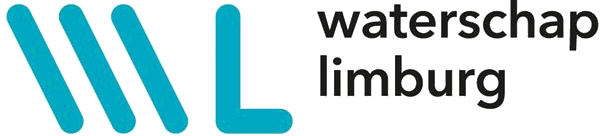 Het logo van Waterschap Limburg met links een gestileerde blauwe "WL" en rechts de tekst "waterschap limburg" in zwarte kleine letters.