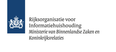Logo en tekst van de Nederlandse overheid: „Rijksorganisatie voor Informatiehuishouding, Ministerie van Binnenlandse Zaken en Koninkrijksrelaties” op een witte achtergrond met een blauw embleem.