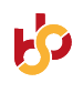 Rode en gouden, in elkaar grijpende vormen vormen een abstract logo op een witte achtergrond.